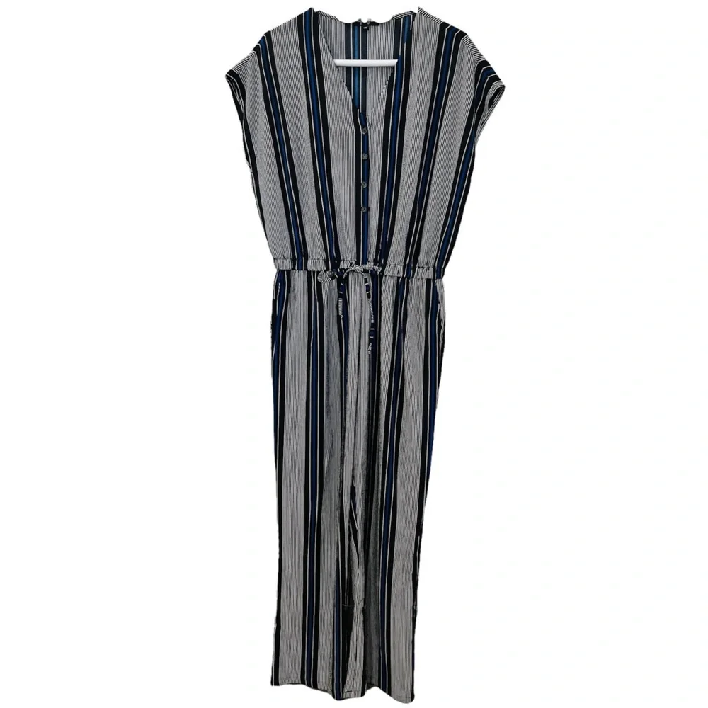 Lily Morgan Striped Maxi Jumpsuit with drawstring waist and front pockets - Picture 1 of 4